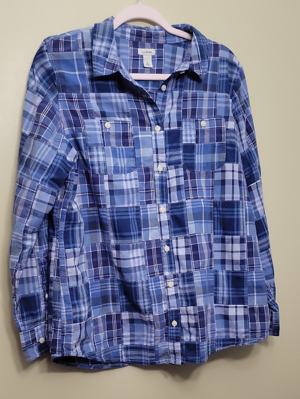 L.L. Bean Blue Patchwork Plaid Button-Down Shirt